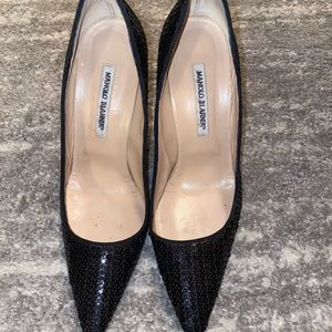 Manolo Blahnik Leather Sequin Pumps